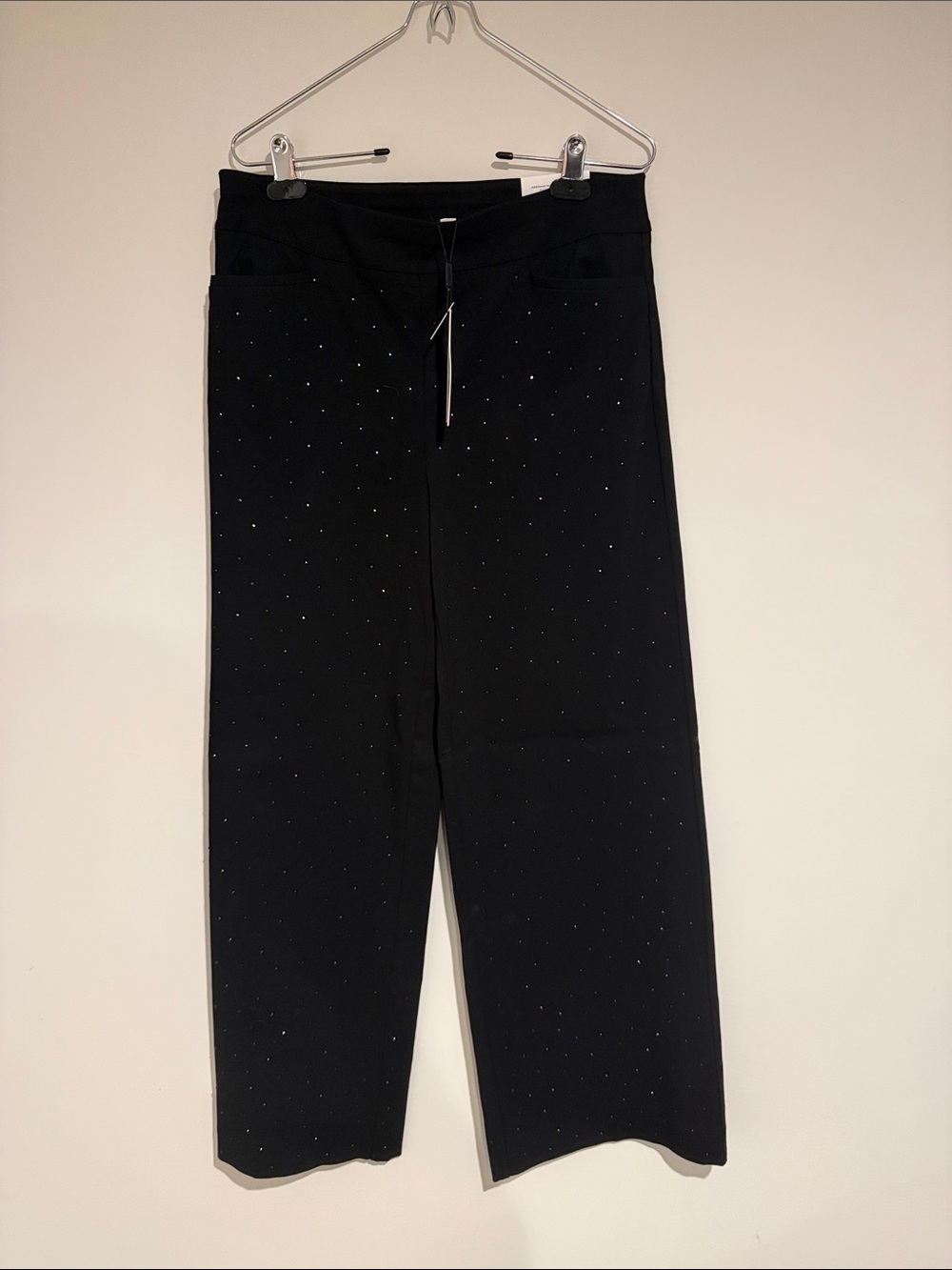 Chico's Black Wide-Leg Rhinestone Pull-On Trousers